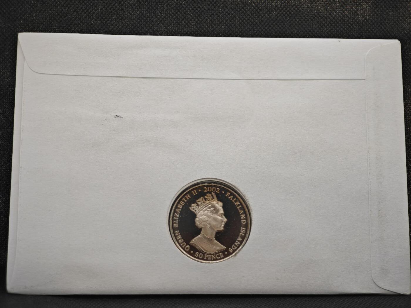 【淘币小摊】限时拍第八百零七拍  克朗币邮币封场  满百包邮可预留两周  周一统一发货    福克兰群岛2002年女王登基金禧50便士纪念币邮币封