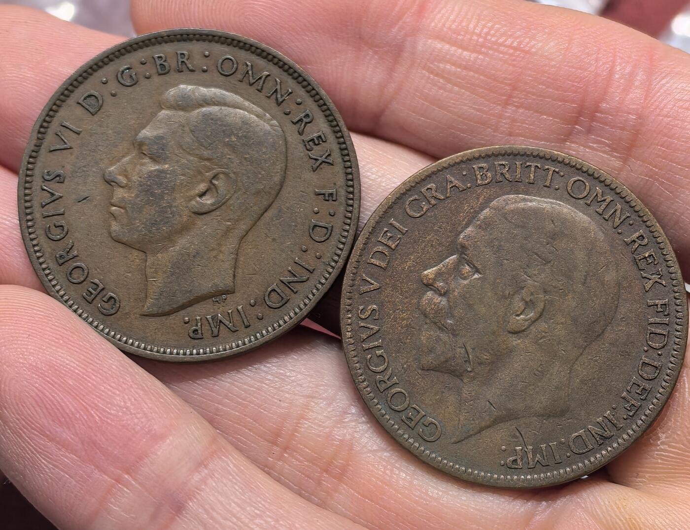 南宋泉阁俄币 外币 国币 专场第十九期 【送拍无额外佣金】 英国 1927/1937年 乔治五世1便士/乔治六世1便士铜币一对 通货好品 老包浆