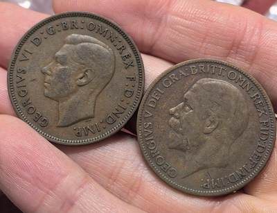 南宋泉阁俄币 外币 国币 专场第十九期 【送拍无额外佣金】 - 英国 1927/1937年 乔治五世1便士/乔治六世1便士铜币一对 通货好品 老包浆