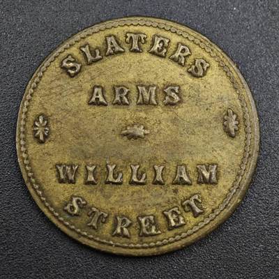 【淘币小摊】实时拍第八百零四拍   散币银币场   满百包邮可预留二周 每周一统一发货   - 英国Slaters Arms1.5便士铜币代币 威廉街店用T. Pope Newhall St. Birmingham造，