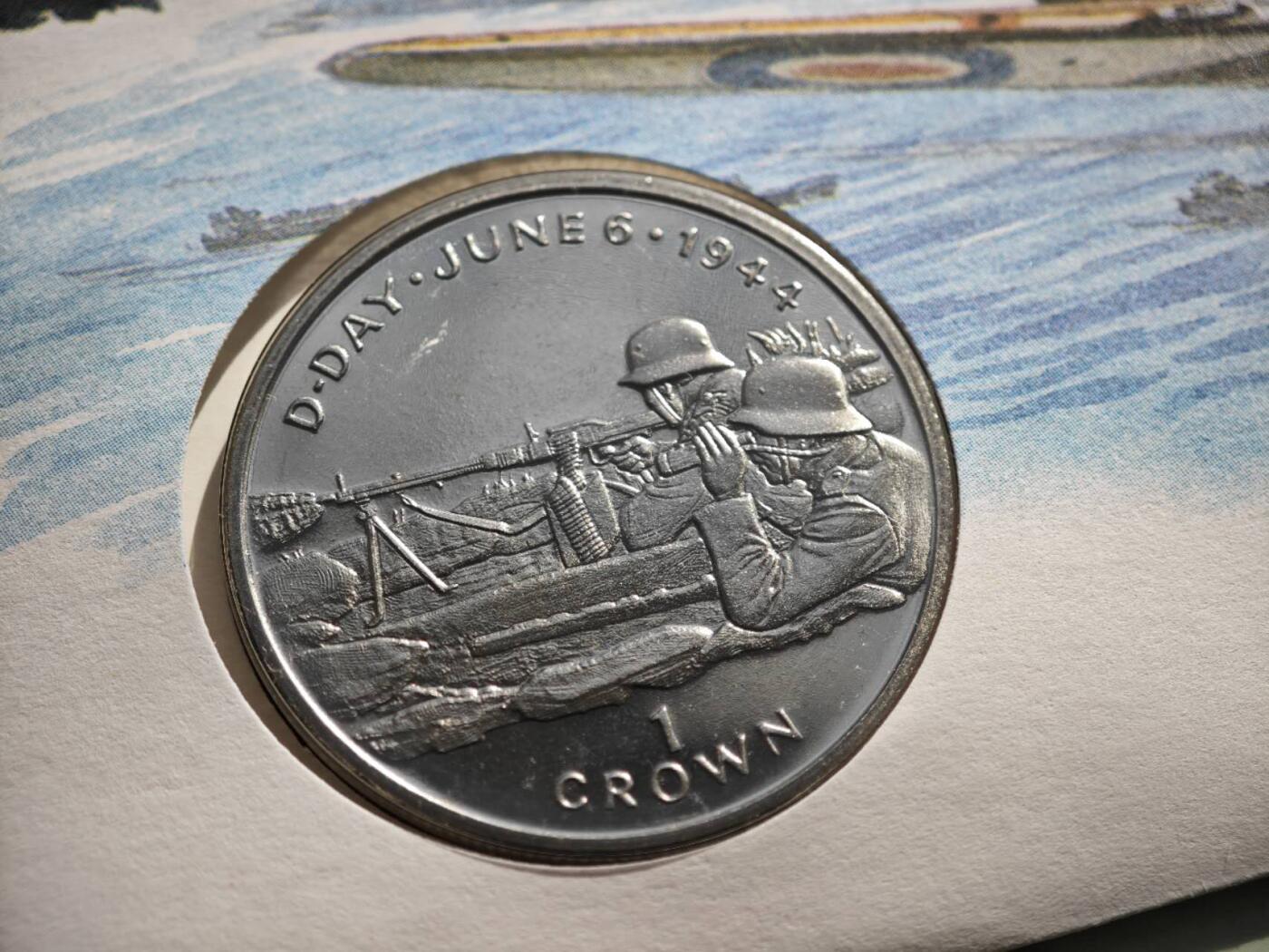 【淘币小摊】限时拍第八百零七拍  克朗币邮币封场  满百包邮可预留两周  周一统一发货    马恩岛1994年诺曼底登陆50周年克朗纪念币邮币封