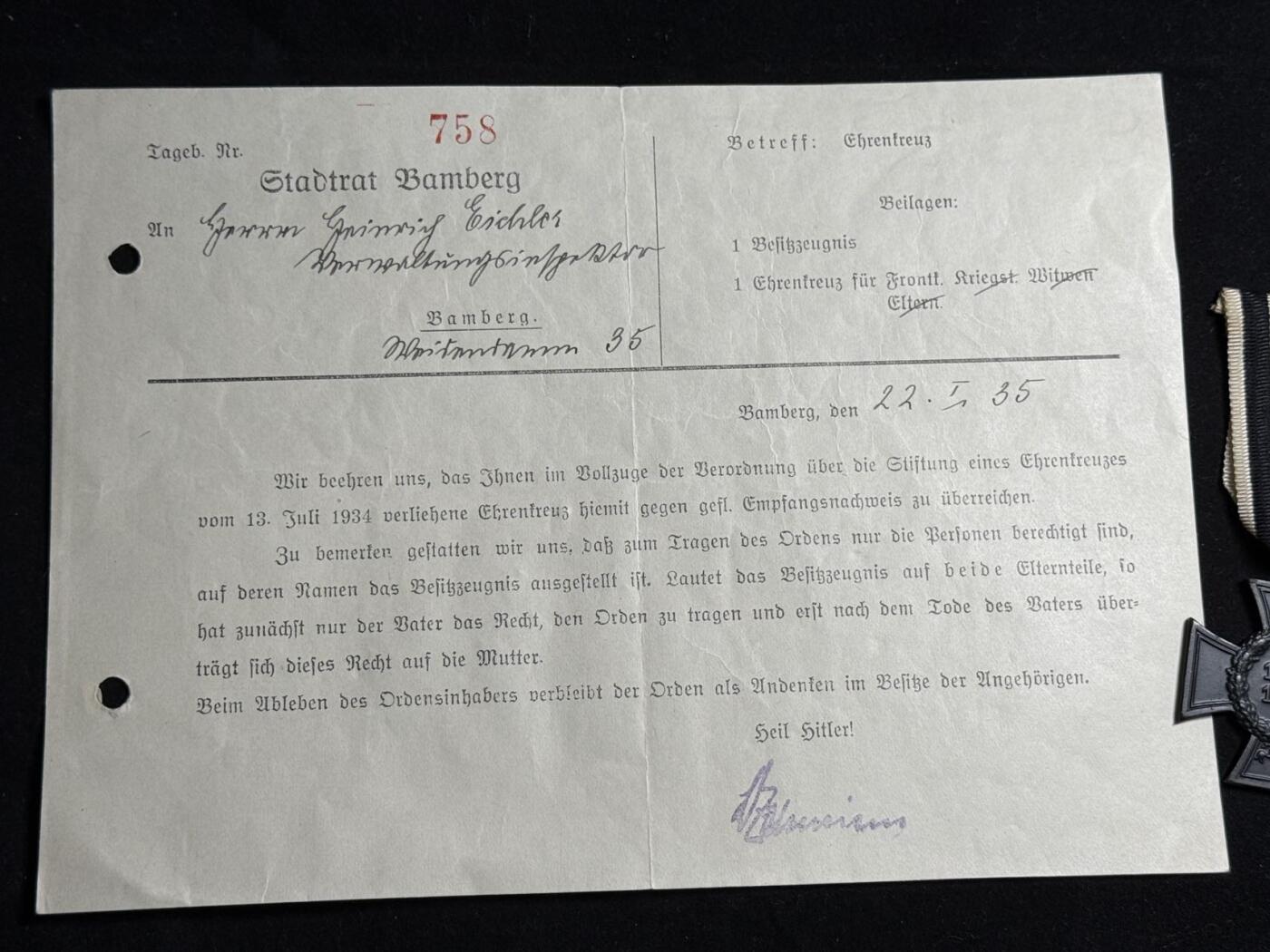 戎马世界章牌大赏第108期 德国兴登堡奖章，带证，遗属版，少见