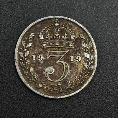 【淘币小摊】实时拍第八百零四拍   散币银币场   满百包邮可预留二周 每周一统一发货   - 英国1919年乔治五世3便士银币