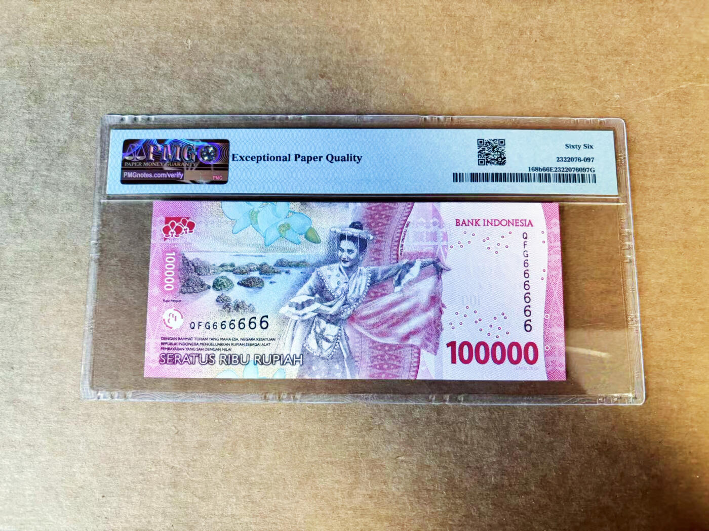 【Blue Auction】世界纸币精拍第754期——18级TOP拍卖/信誉/品质/专业/高效💫 【全同6】印尼 2022年100000卢比 PMG66EPQ 