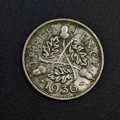 【淘币小摊】实时拍第八百零四拍   散币银币场   满百包邮可预留二周 每周一统一发货   - 英国1936年乔治五世3便士银币
