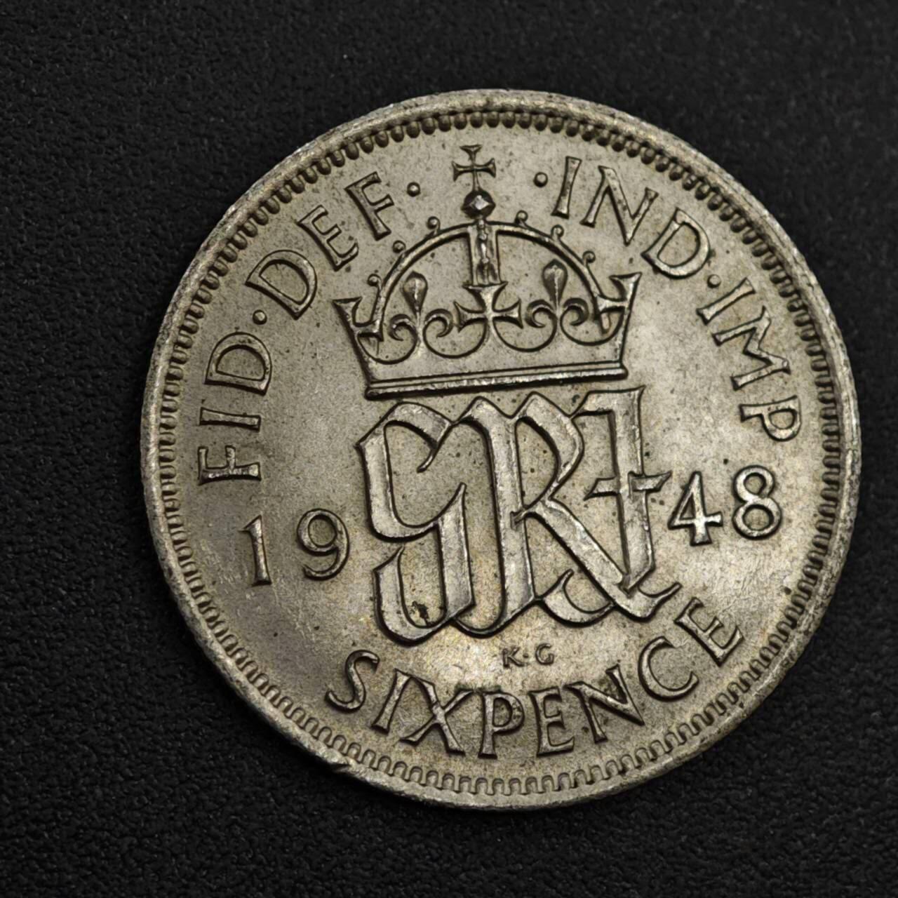 【淘币小摊】实时拍第八百零四拍   散币银币场   满百包邮可预留二周 每周一统一发货   英国1948年乔治六世6便士镍币