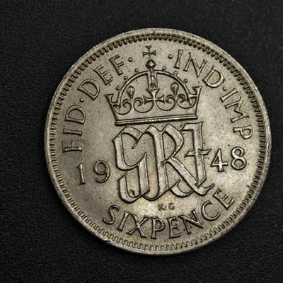 【淘币小摊】实时拍第八百零四拍   散币银币场   满百包邮可预留二周 每周一统一发货   - 英国1948年乔治六世6便士镍币