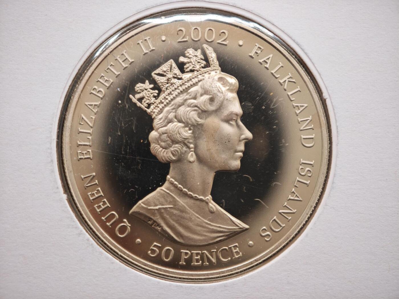 【淘币小摊】限时拍第八百零七拍  克朗币邮币封场  满百包邮可预留两周  周一统一发货   福克兰群岛2002年女王登基金禧50便士纪念币邮币封