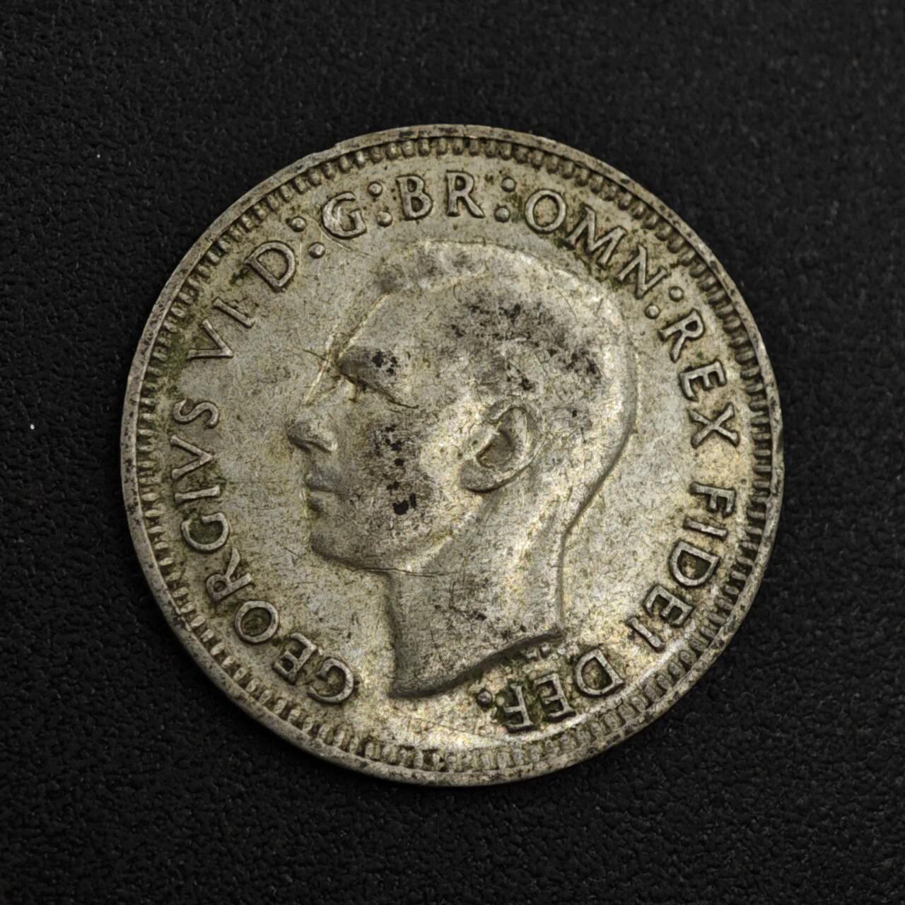 【淘币小摊】实时拍第八百零四拍   散币银币场   满百包邮可预留二周 每周一统一发货   澳大利亚1950年乔治六世3便士银币