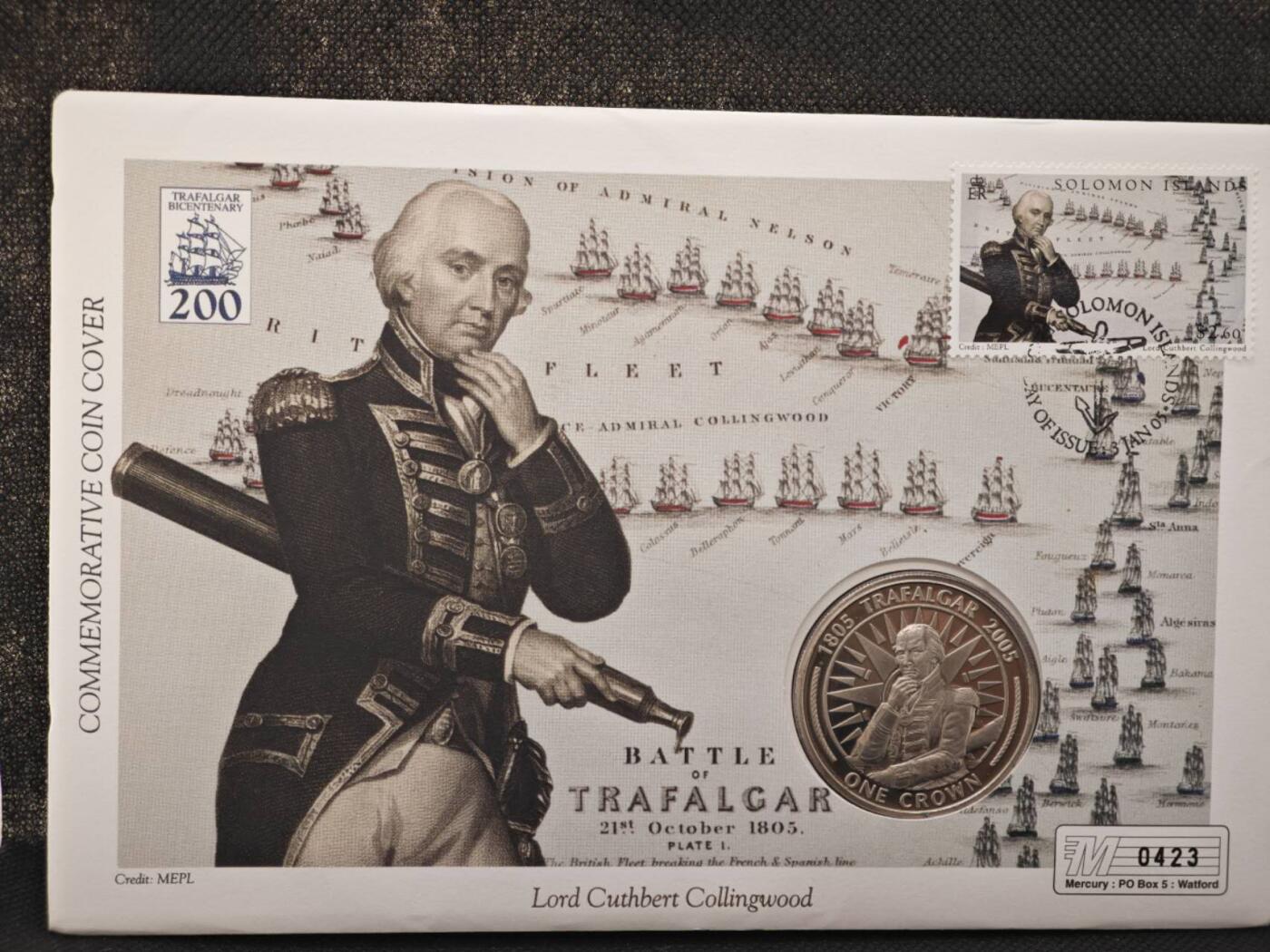 【淘币小摊】限时拍第八百零七拍  克朗币邮币封场  满百包邮可预留两周  周一统一发货    直布罗陀2005年特拉法加海战200周年克朗纪念币邮币封