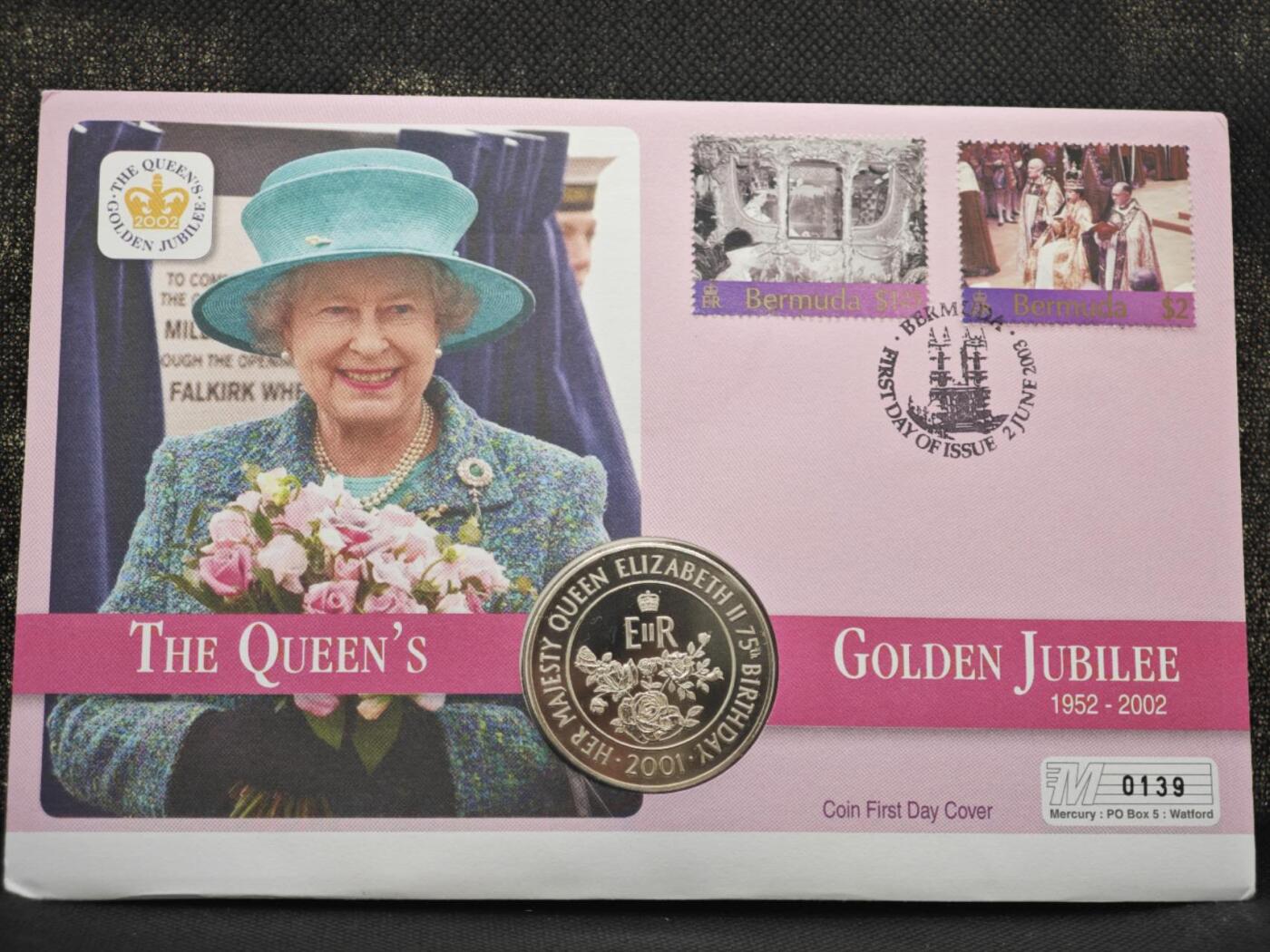 【淘币小摊】限时拍第八百零七拍  克朗币邮币封场  满百包邮可预留两周  周一统一发货    阿桑松2001年女王75周岁50便士纪念币邮币封