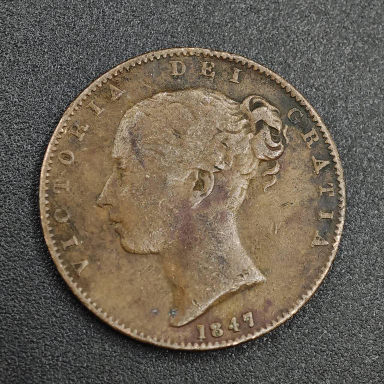 【淘币小摊】实时拍第八百零四拍   散币银币场   满百包邮可预留二周 每周一统一发货   英国1847年维多利亚法新铜币