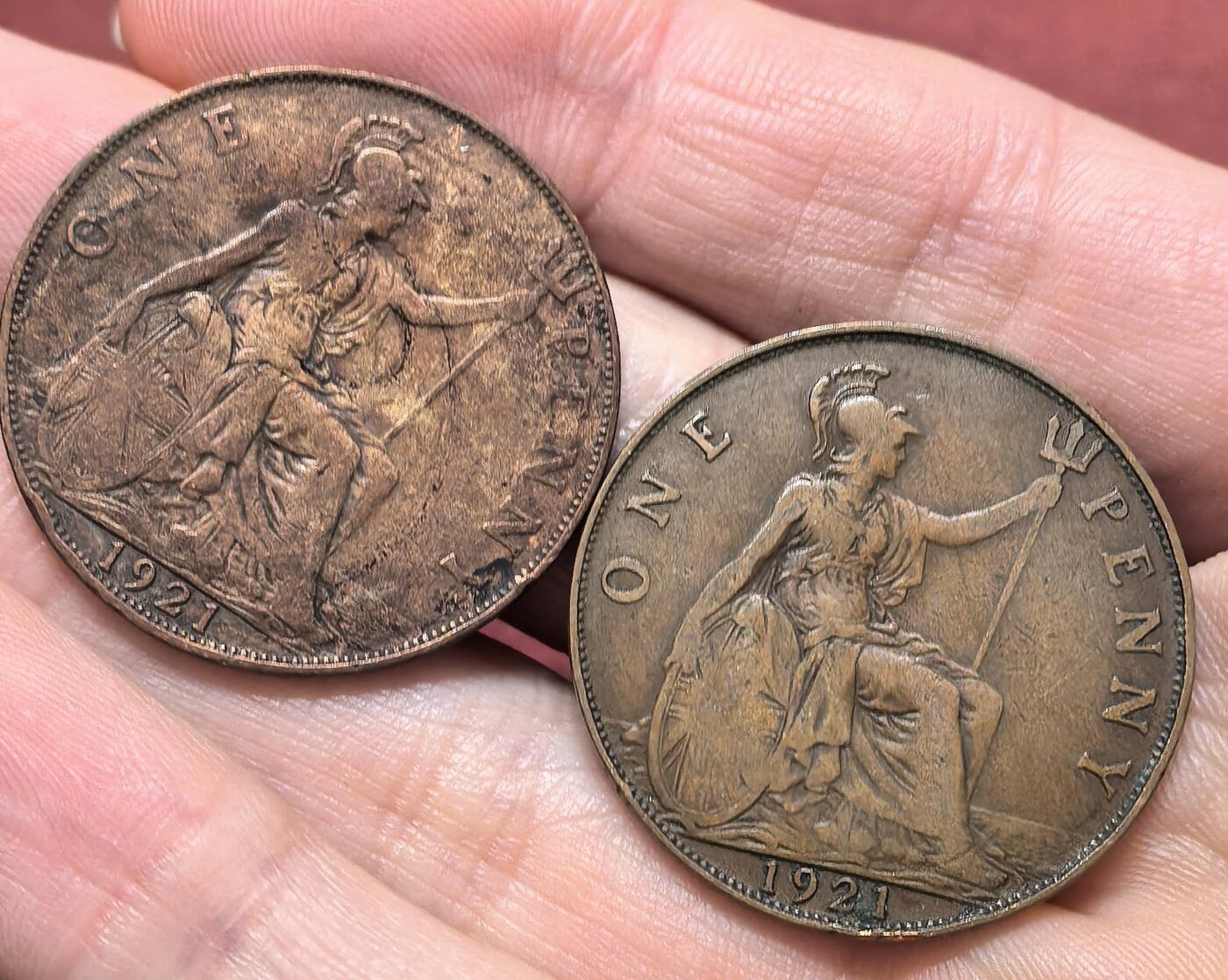 南宋泉阁俄币 外币 国币 专场第十九期 【送拍无额外佣金】 英国 1921年 乔治五世1便士一对 通货好品 老包浆