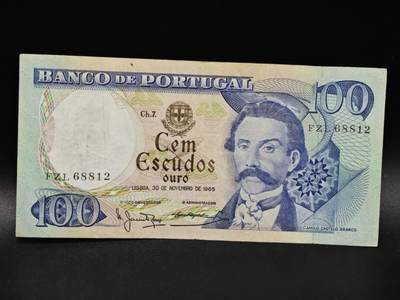 【淘币小摊】限时拍第八百零五拍  纸币场  满百包邮可预留两周  周一统一发货  - 葡萄牙1965年100埃斯库多纸币【有折】