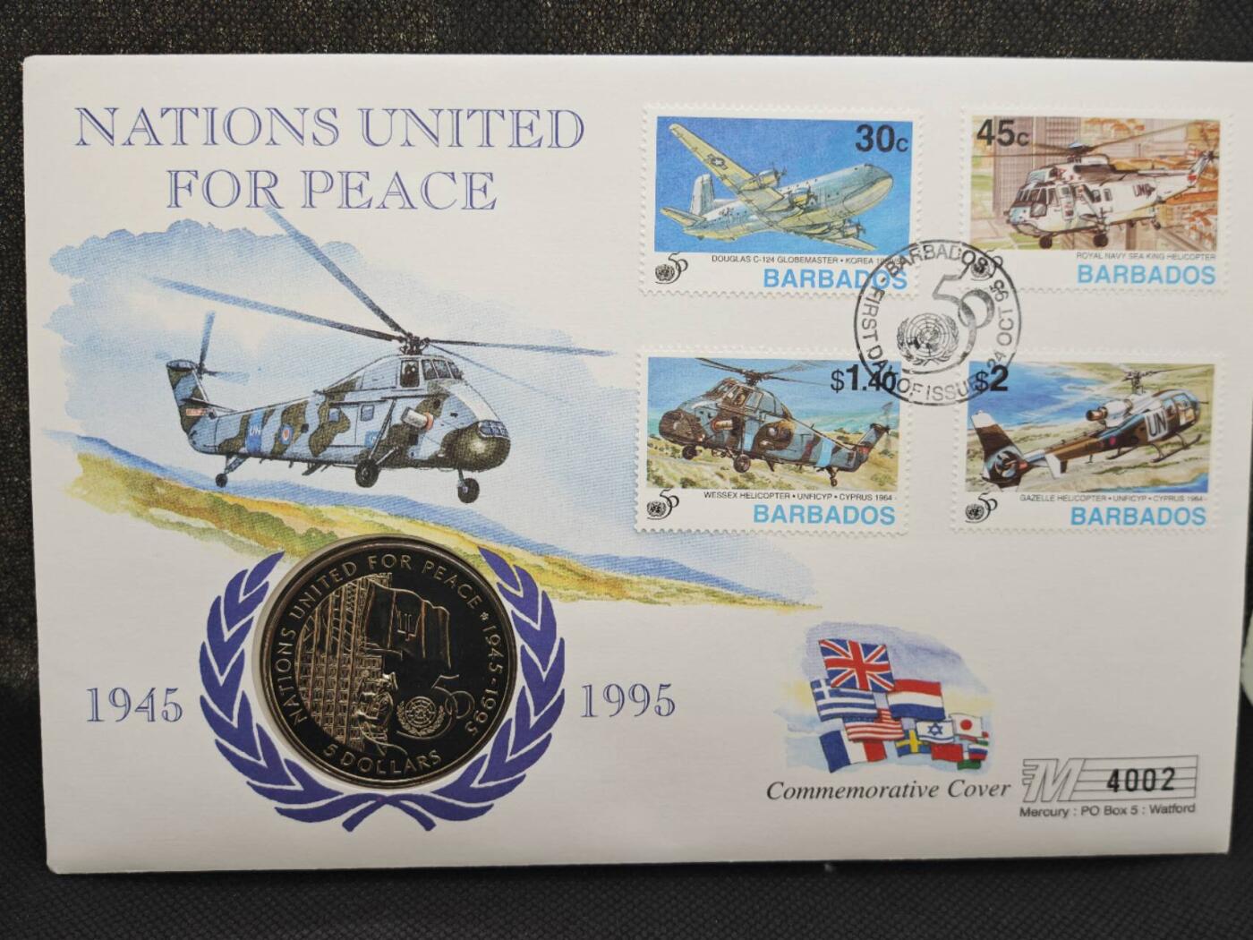 【淘币小摊】限时拍第八百零七拍  克朗币邮币封场  满百包邮可预留两周  周一统一发货   巴巴多斯1995年二战胜利50周年5元纪念币邮币封