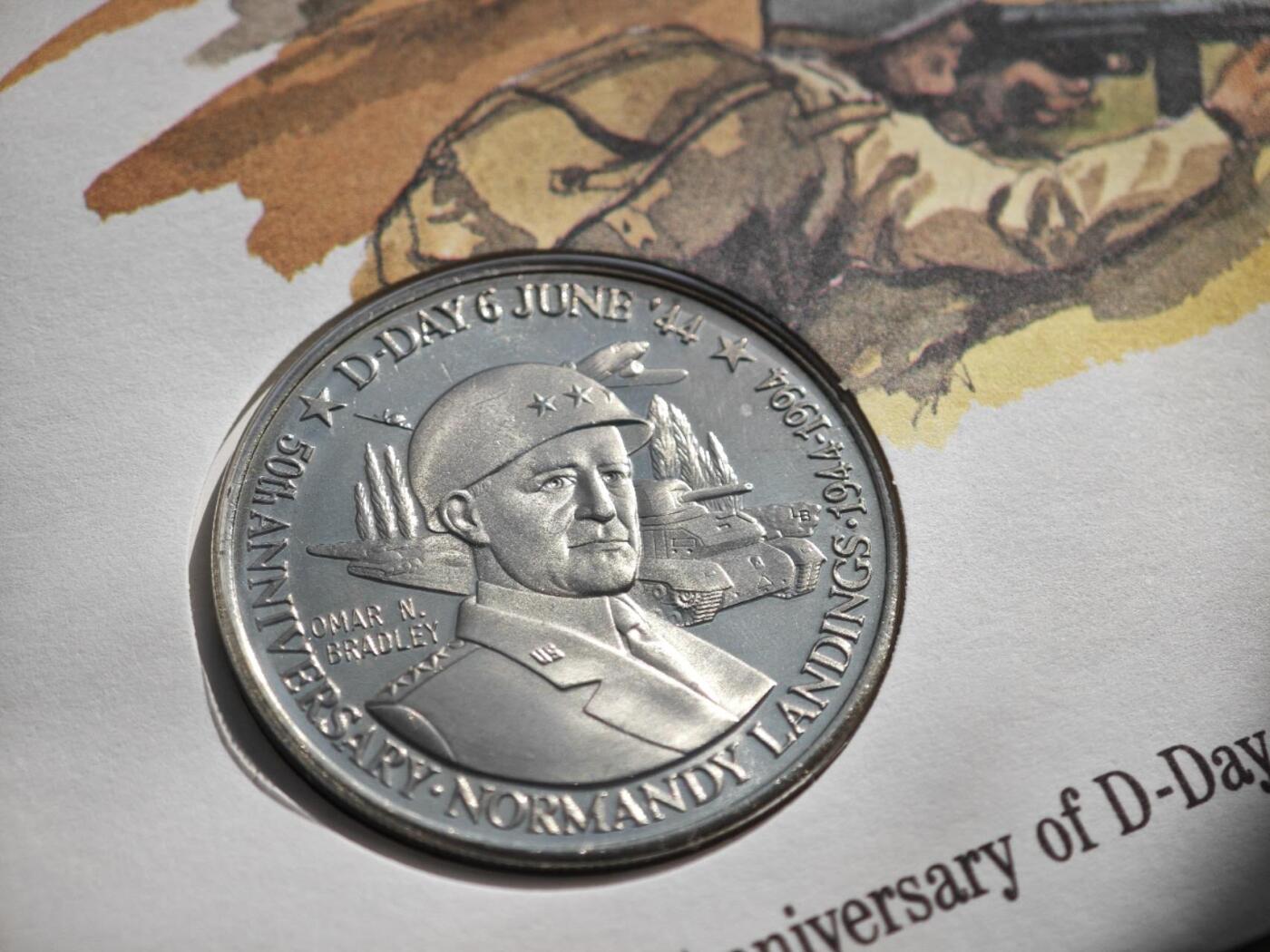 【淘币小摊】限时拍第八百零七拍  克朗币邮币封场  满百包邮可预留两周  周一统一发货    特克斯凯科斯1994年诺曼底登陆50周年5克朗纪念币邮币封