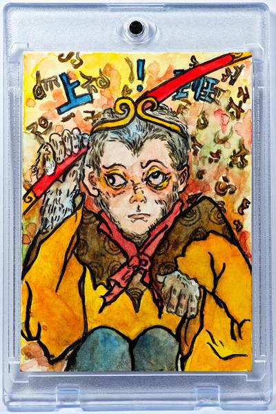 白泽拍卖卡牌手绘专场第29期（忽有故人心上过，回首山河已是秋） - 2025 杨佳丽手绘卡 上班猴子  杨佳丽背简绘 卡砖封装