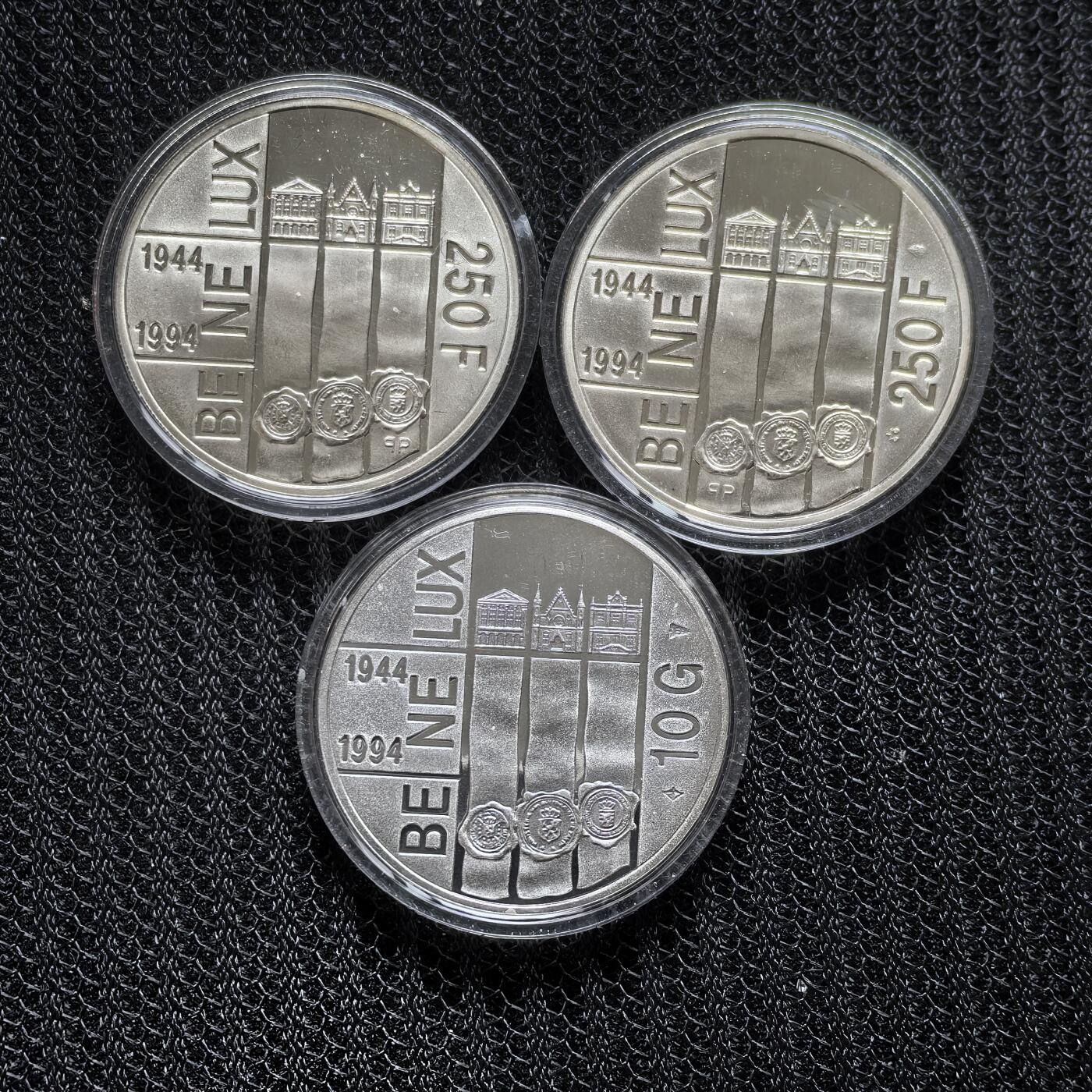 道一币馆币章第一百五十六场 原盒证 荷兰比利时卢森堡1994年关税贸易协议50周年精制银币三枚套装