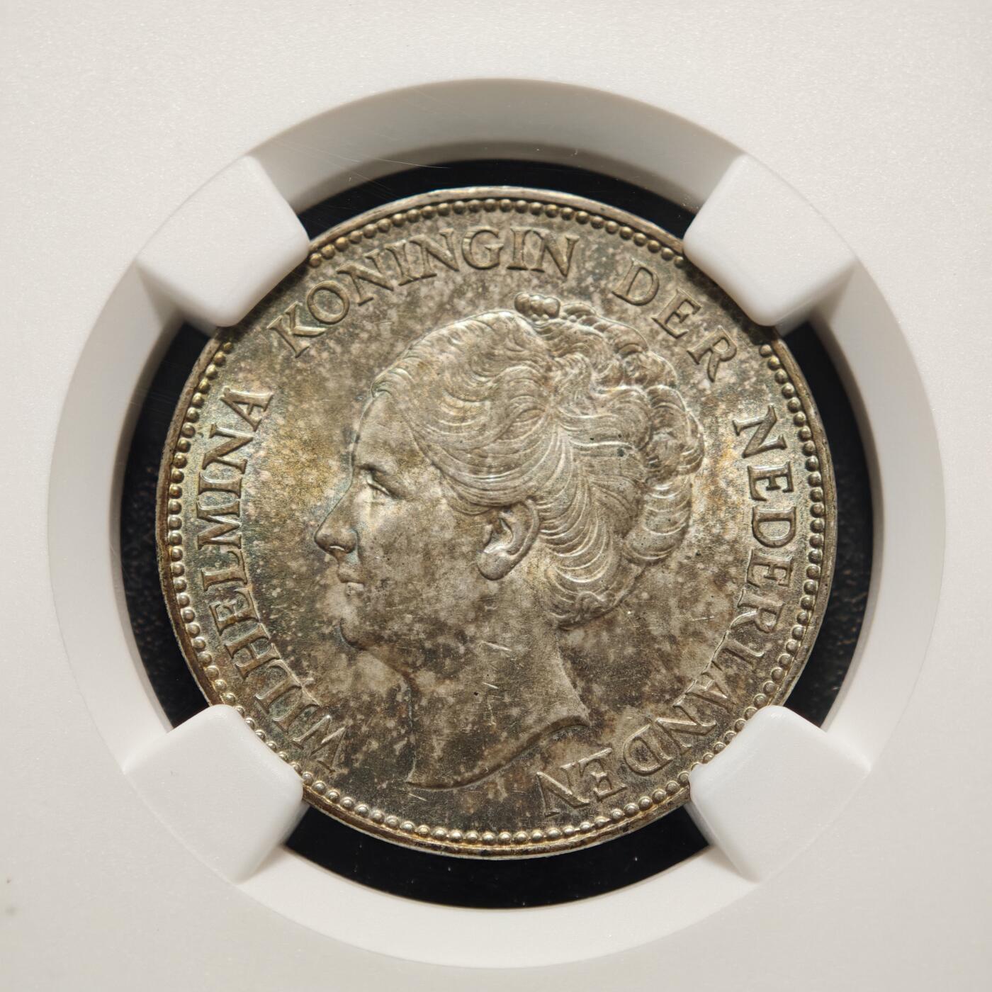【德藏】世界币章拍卖第154期（拍品征集中~欢迎藏友联系） 1939年 荷兰女王威廉明娜1盾银币 NGC MS64 酱彩包浆 品相状态一流