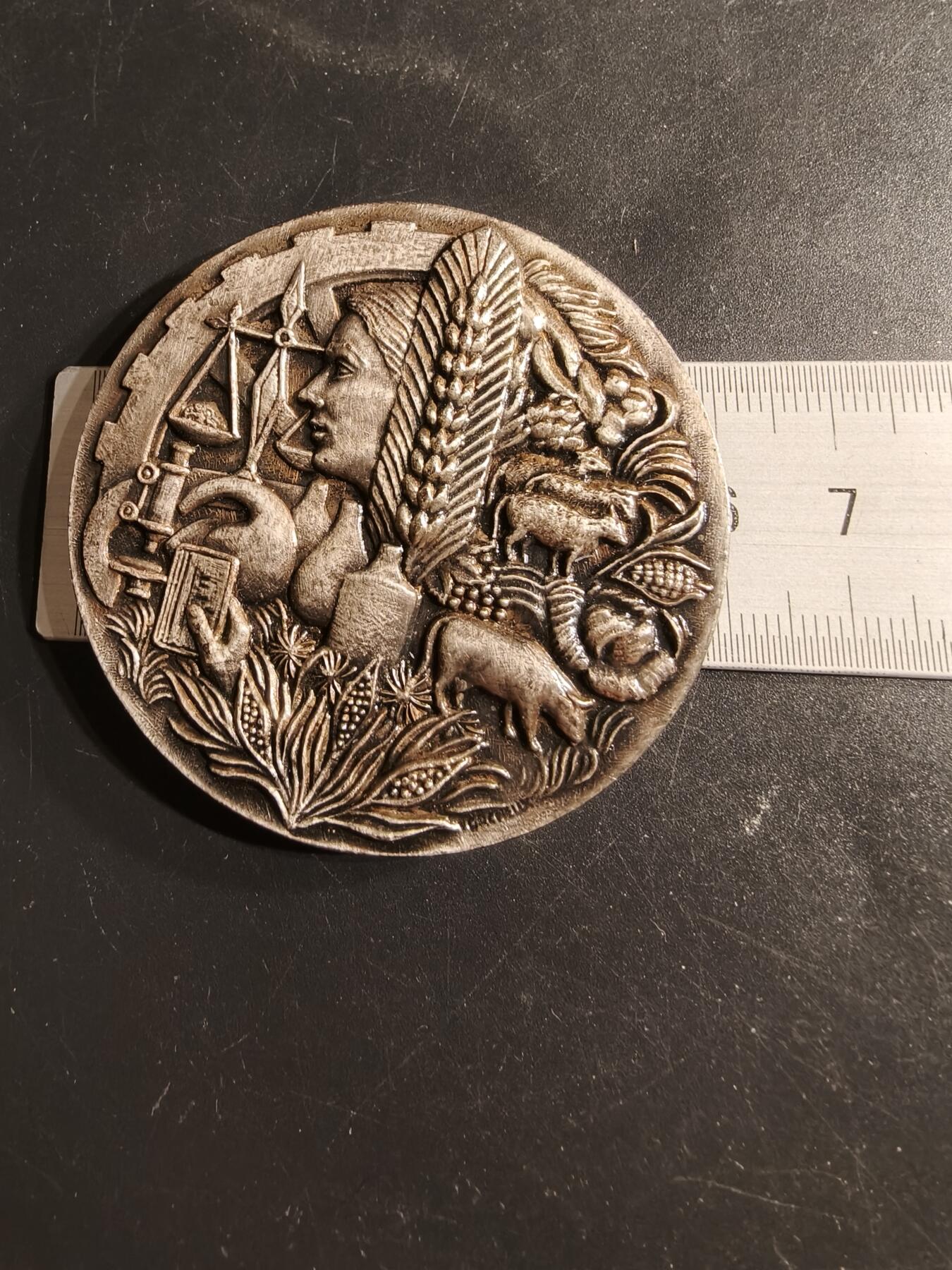 老王徽章第165期  法国全国农产品加工业者协会镀银纪念章     原盒     直径60mm.    重量89g