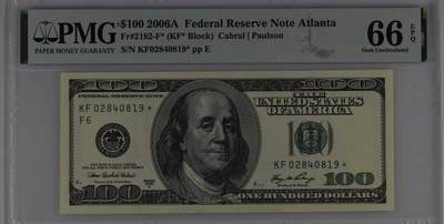 《外钞收藏家》第五百八十七期（精选场）（本平台长期征集拍品、欢迎藏友们联系合作） - 2006A年 100美元 大头版收官年份号 星补号 PMG66EPQ