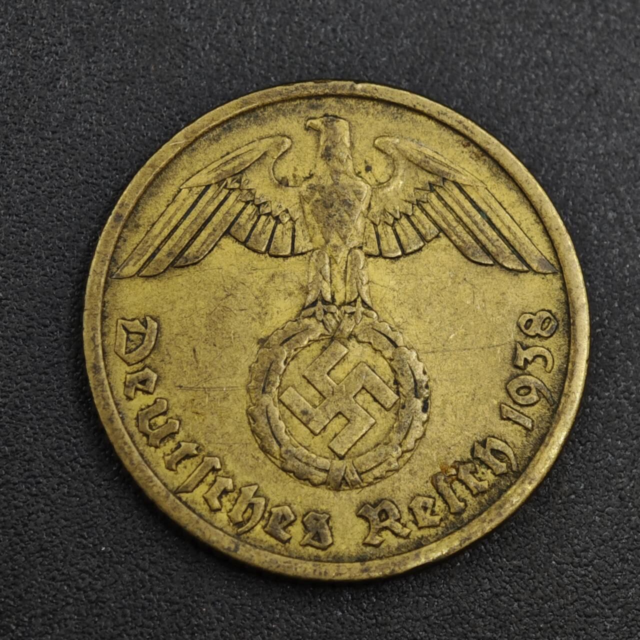 【淘币小摊】实时拍第八百零四拍   散币银币场   满百包邮可预留二周 每周一统一发货   德国1938年10芬妮铜币