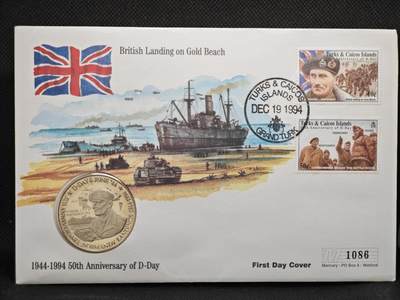 【淘币小摊】限时拍第八百零七拍  克朗币邮币封场  满百包邮可预留两周  周一统一发货  -   特克斯凯科斯1994年诺曼底登陆50周年5克朗纪念币邮币封 