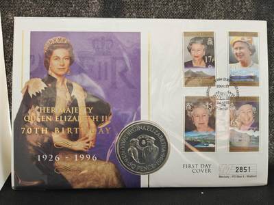 【淘币小摊】限时拍第八百零七拍  克朗币邮币封场  满百包邮可预留两周  周一统一发货  -  福克兰群岛1996年女王70周岁50便士纪念币邮币封