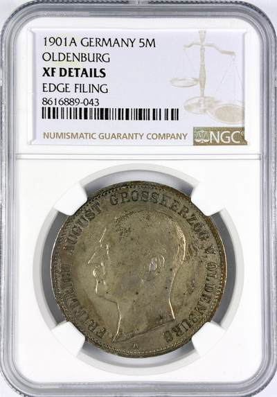 【雨安】【直播拍卖】【世界币章116期-评级币】2025-11-22 周六 19:30 保真 - [评级德国] Germany 德国 帝国 J.095 奥尔登堡 5马克 (1900-1901) 1901年 NGC-XF 非常少见的品种