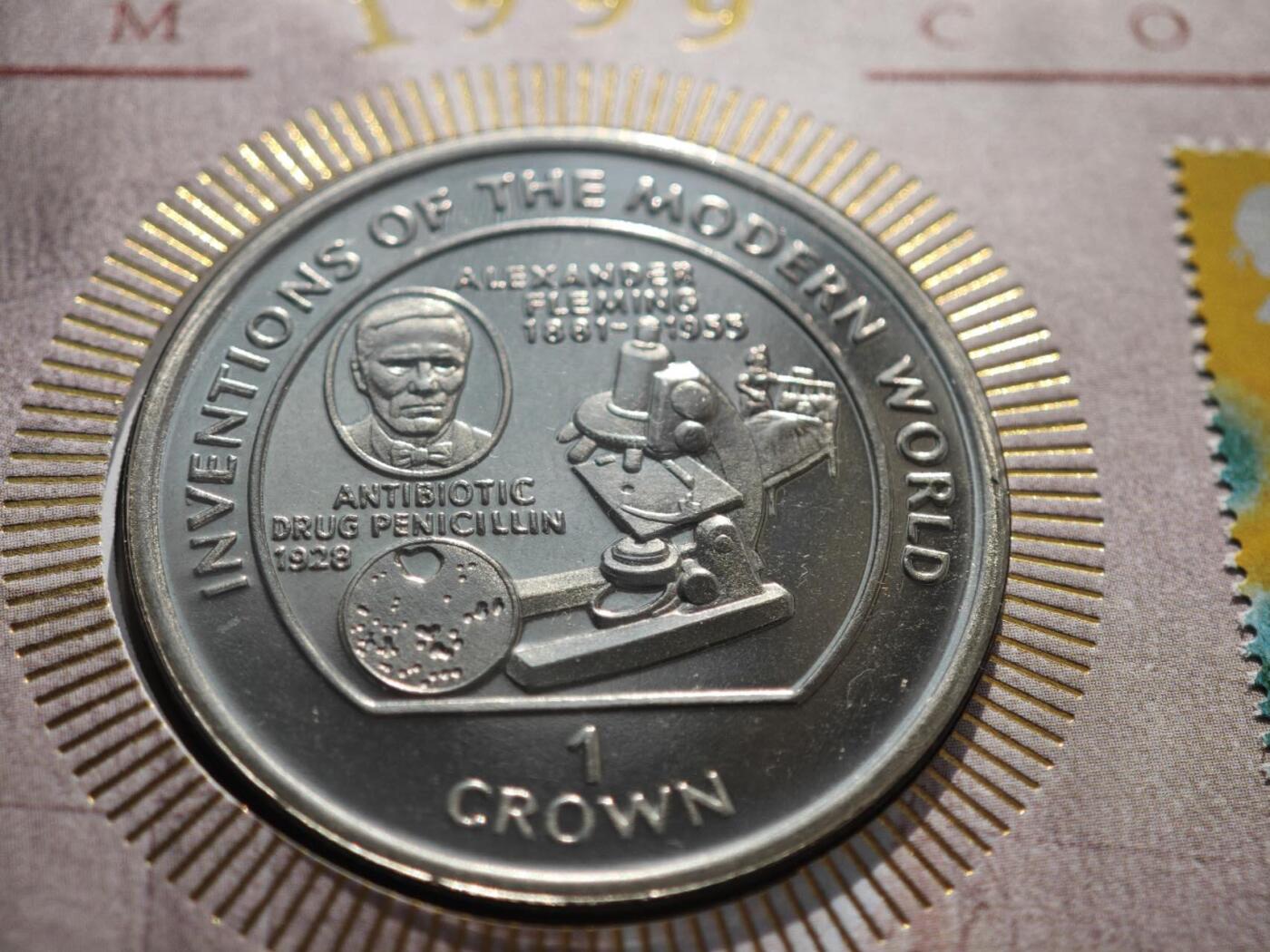 【淘币小摊】限时拍第八百零七拍  克朗币邮币封场  满百包邮可预留两周  周一统一发货   马恩岛1995年现代发明克朗纪念币邮币封