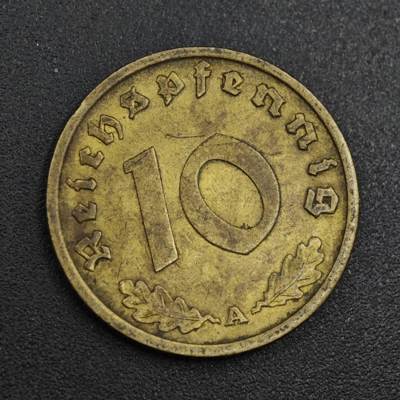 【淘币小摊】实时拍第八百零四拍   散币银币场   满百包邮可预留二周 每周一统一发货   德国1938年10芬妮铜币