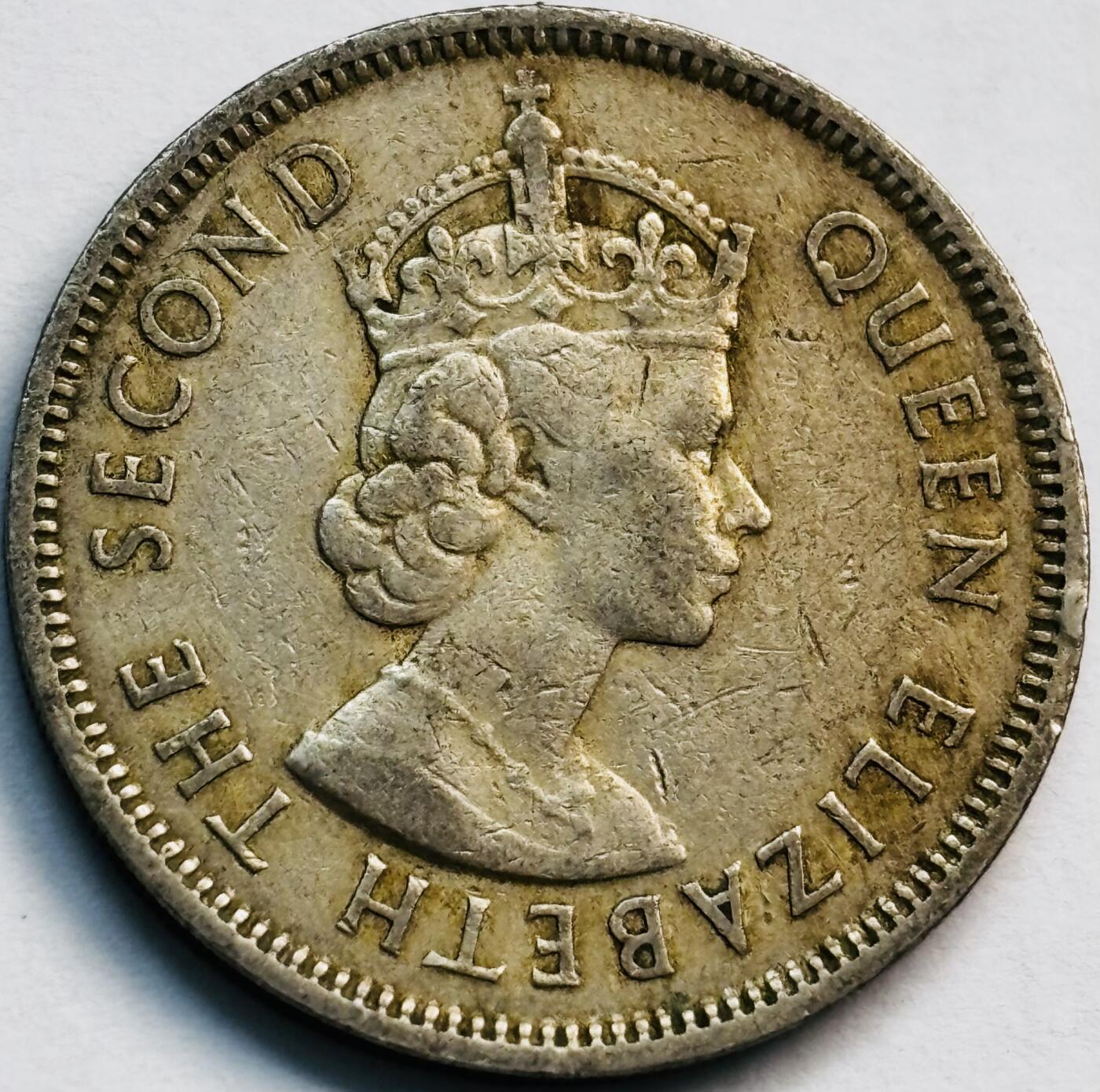 文馨钱币收藏第 282 场，【 长期接收代拍品】，加拿大老铜代用币，银币，德三系列场 少见首发年 H 版1958 年英属香港女王大 5 毫