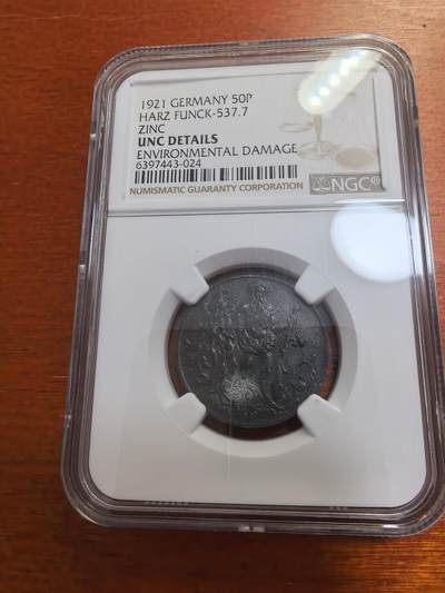 长老汇蛇年精选第七十七场拍卖 - 1921德紧哈尔茨野人50芬尼锌币，NGC UNC