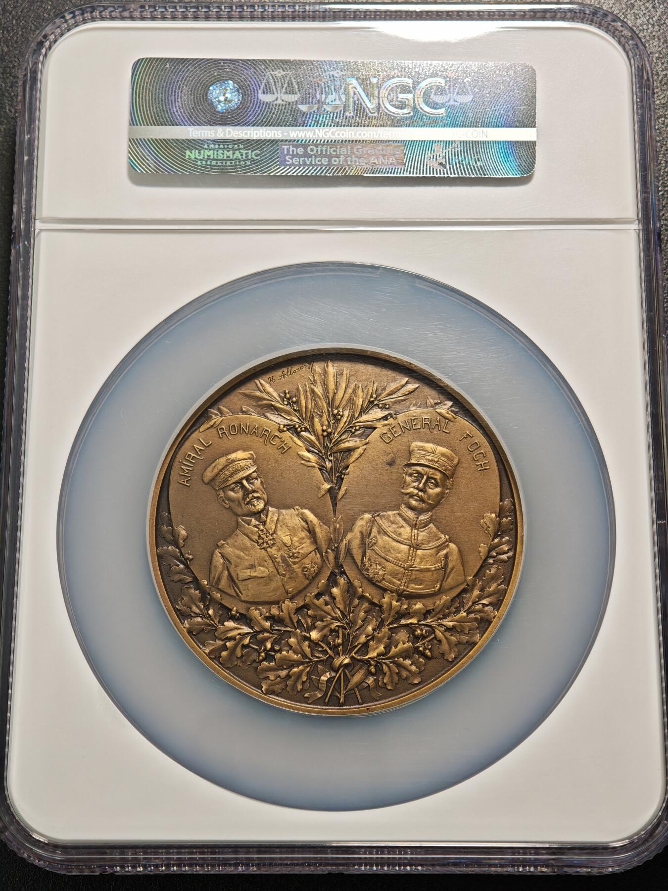 【德藏】世界币章拍卖第154期（拍品征集中~欢迎藏友联系） 1914年 法国一战系列伊珀尔战役纪念大铜章，68mm NGC MS62 细节极其丰富