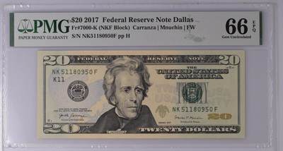 《外钞收藏家》第五百八十七期（精选场）（本平台长期征集拍品、欢迎藏友们联系合作） - 2017年 20美元 号码无347 PMG66EPQ