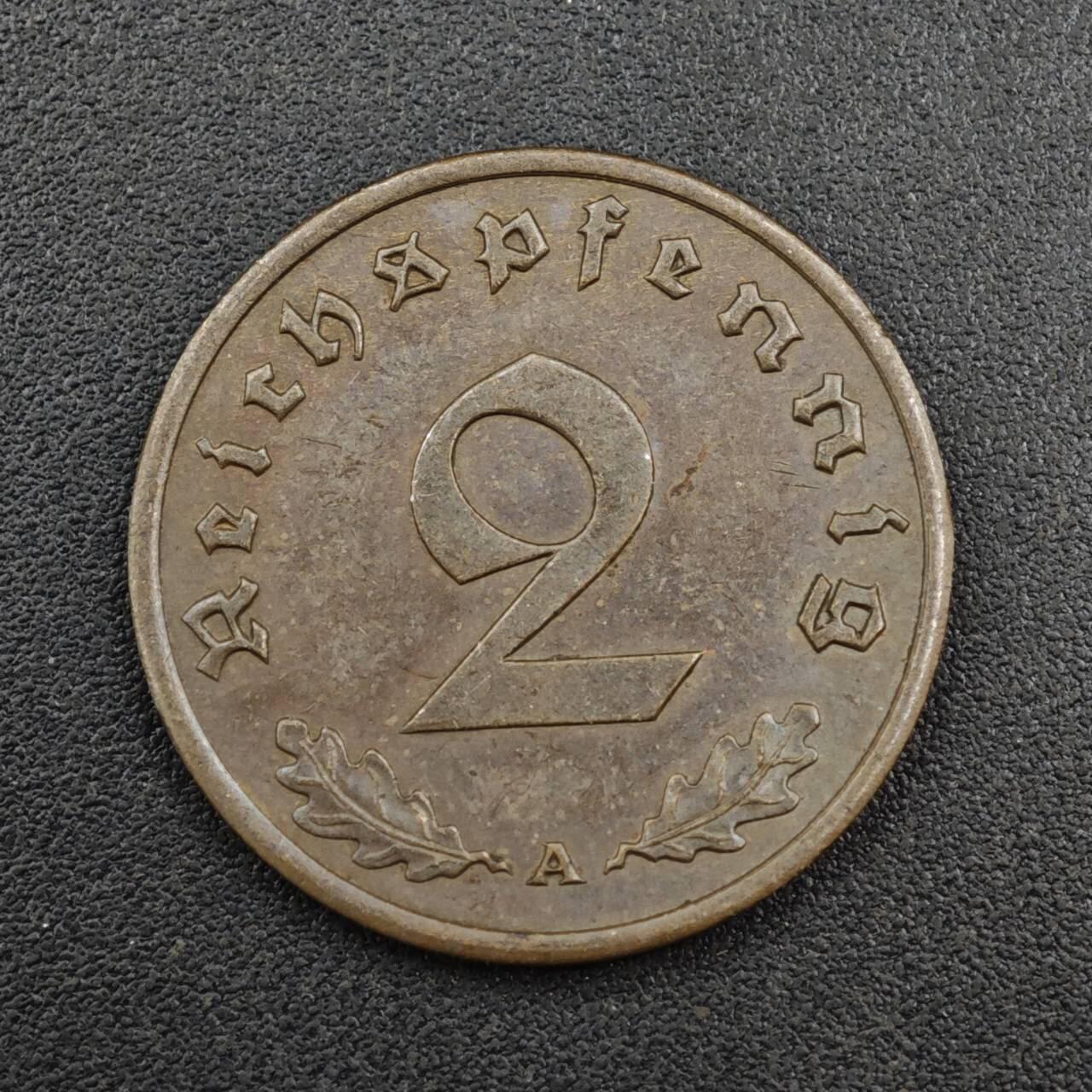 【淘币小摊】实时拍第八百零四拍   散币银币场   满百包邮可预留二周 每周一统一发货   德国1939年2芬妮铜币