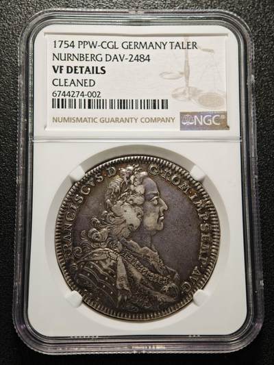 【德藏】世界币章拍卖第154期（拍品征集中~欢迎藏友联系） - 1754年 德国纽伦堡城市景观泰勒银币 NGC VF 味道和细节不错  
