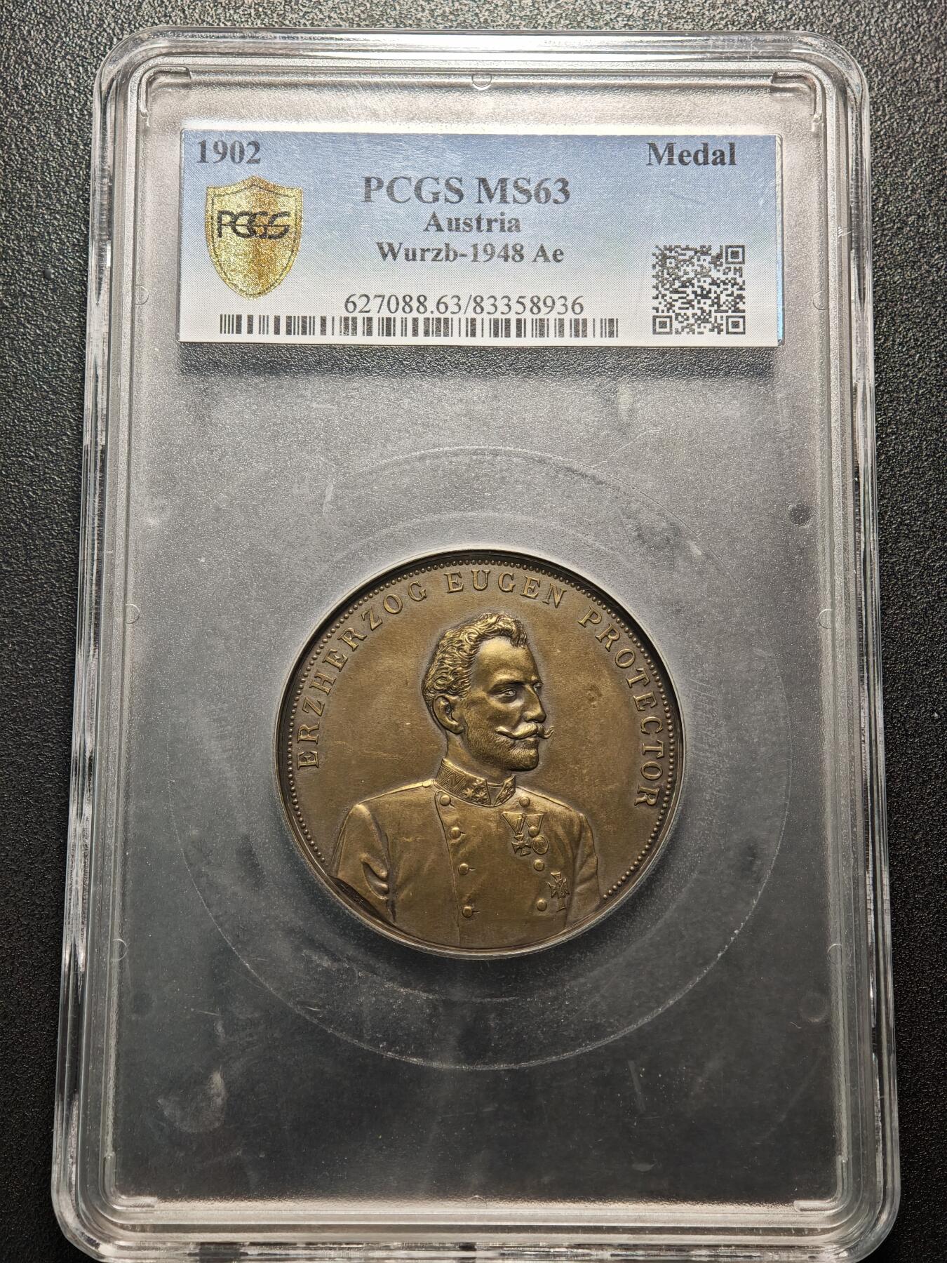 【德藏】世界币章拍卖第154期（拍品征集中~欢迎藏友联系） 1902年 奥地利奥尔穆茨手工业协会第二届工业与商业展览纪念大铜章 50mm PCGS MS63 设计精美细腻