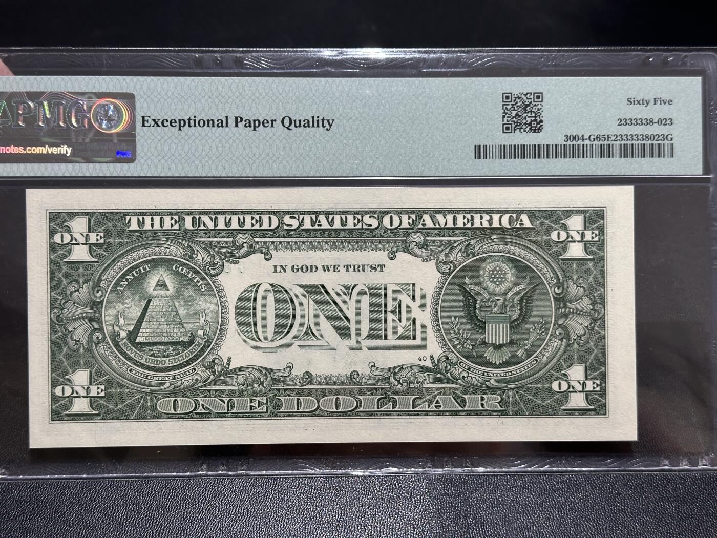 《外钞收藏家》第五百八十七期（精选场）（本平台长期征集拍品、欢迎藏友们联系合作） 2017年美国1美元 倒置号 PMG65 尾1986