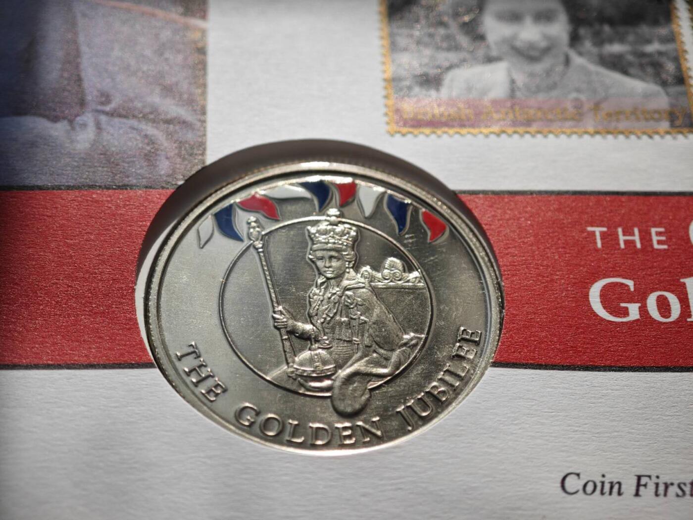 【淘币小摊】限时拍第八百零七拍  克朗币邮币封场  满百包邮可预留两周  周一统一发货   福克兰群岛2002年女王登基金禧50便士纪念币邮币封