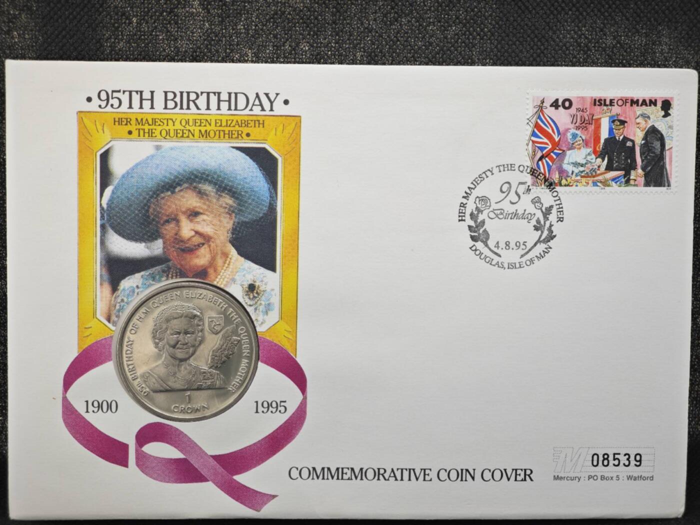 【淘币小摊】限时拍第八百零七拍  克朗币邮币封场  满百包邮可预留两周  周一统一发货   马恩岛1995年女王母亲95周岁克朗纪念币邮币封