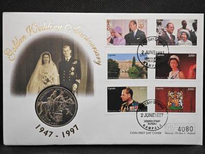 【淘币小摊】限时拍第八百零七拍  克朗币邮币封场  满百包邮可预留两周  周一统一发货  -  乌干达1997年女王金婚2000先令纪念币邮币封