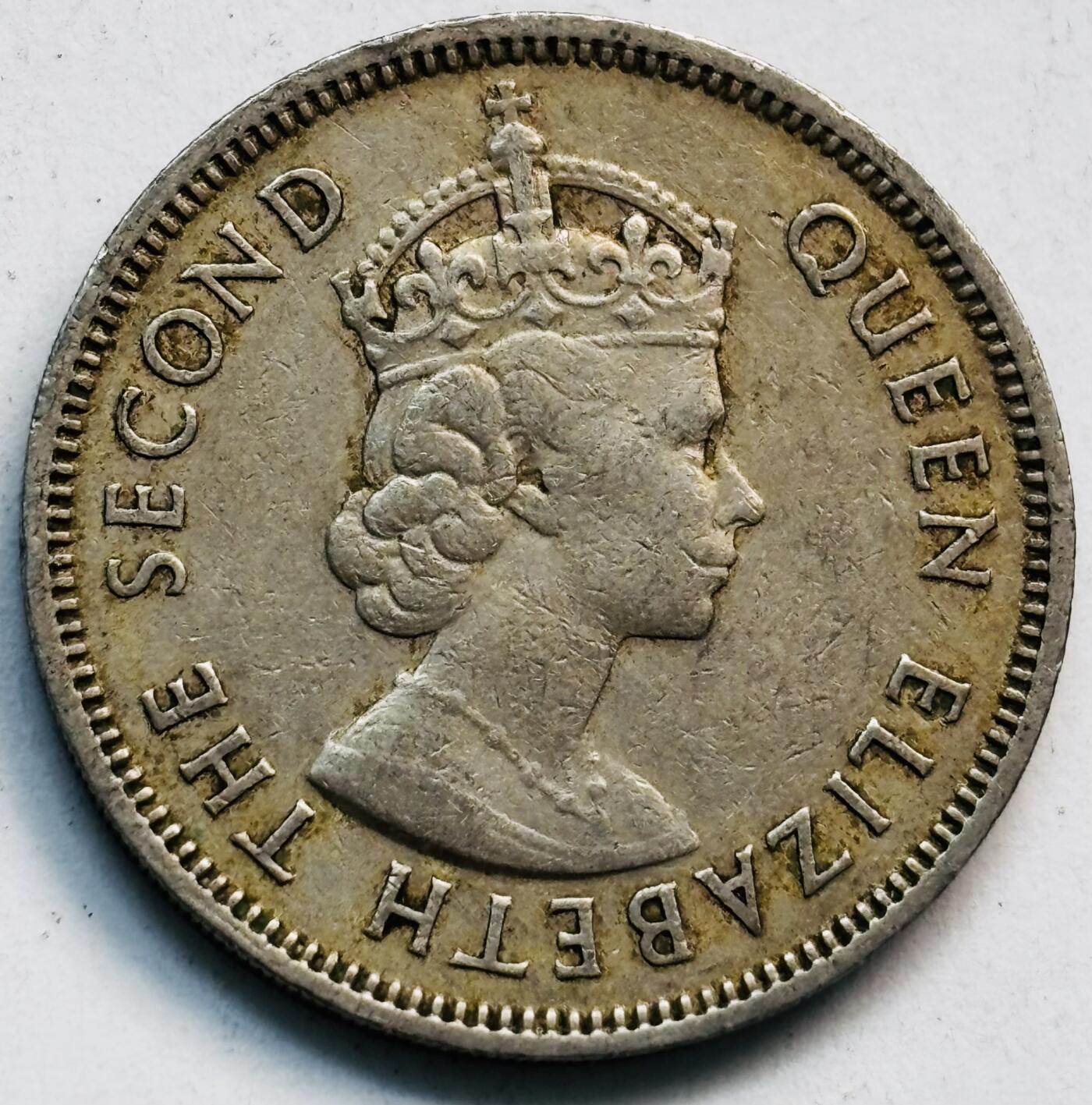 文馨钱币收藏第 282 场，【 长期接收代拍品】，加拿大老铜代用币，银币，德三系列场 少见首发 H 版1958 年英属香港女王大 5 毫