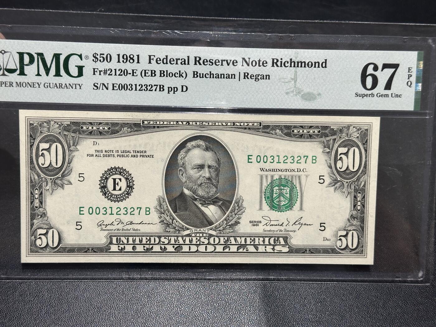 《外钞收藏家》第五百八十七期（精选场）（本平台长期征集拍品、欢迎藏友们联系合作） 1981年美国小头版50美元 PMG67