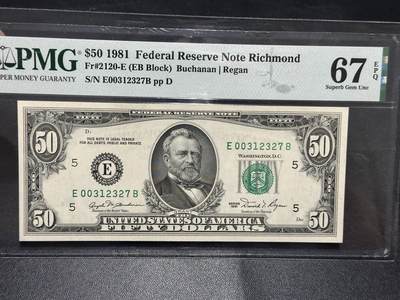 《外钞收藏家》第五百八十七期（精选场）（本平台长期征集拍品、欢迎藏友们联系合作） - 1981年美国小头版50美元 PMG67
