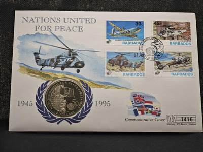 【淘币小摊】限时拍第八百零七拍  克朗币邮币封场  满百包邮可预留两周  周一统一发货  - 巴巴多斯1995年二战胜利50周年5元纪念币邮币封