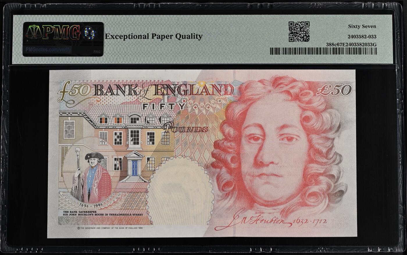 《艾美收藏》第221期-11.23周日黄金场精品荟萃 英国E序列初版1994年50镑PMG67E高分少见超靓倒置M68 088118 女王 Bailey签 Pick#388c