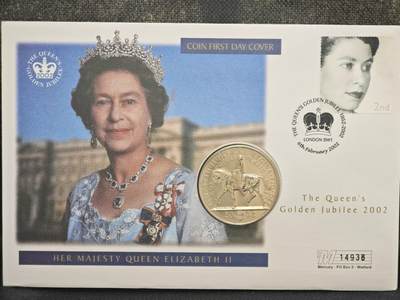 【淘币小摊】限时拍第八百零七拍  克朗币邮币封场  满百包邮可预留两周  周一统一发货  -  英国2002年女王登基金禧5镑纪念币邮币封