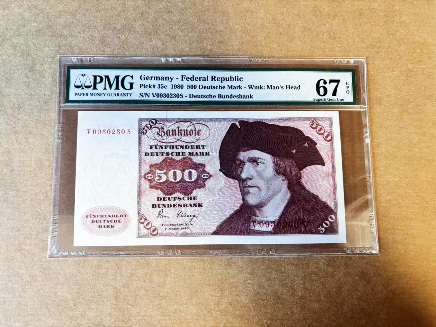 【Blue Auction】世界纸币精拍第754期——18级TOP拍卖/信誉/品质/专业/高效💫 【无47】德国 1980年500马克 经典大副 雕刻精美 PMG67EPQ 高分老壳