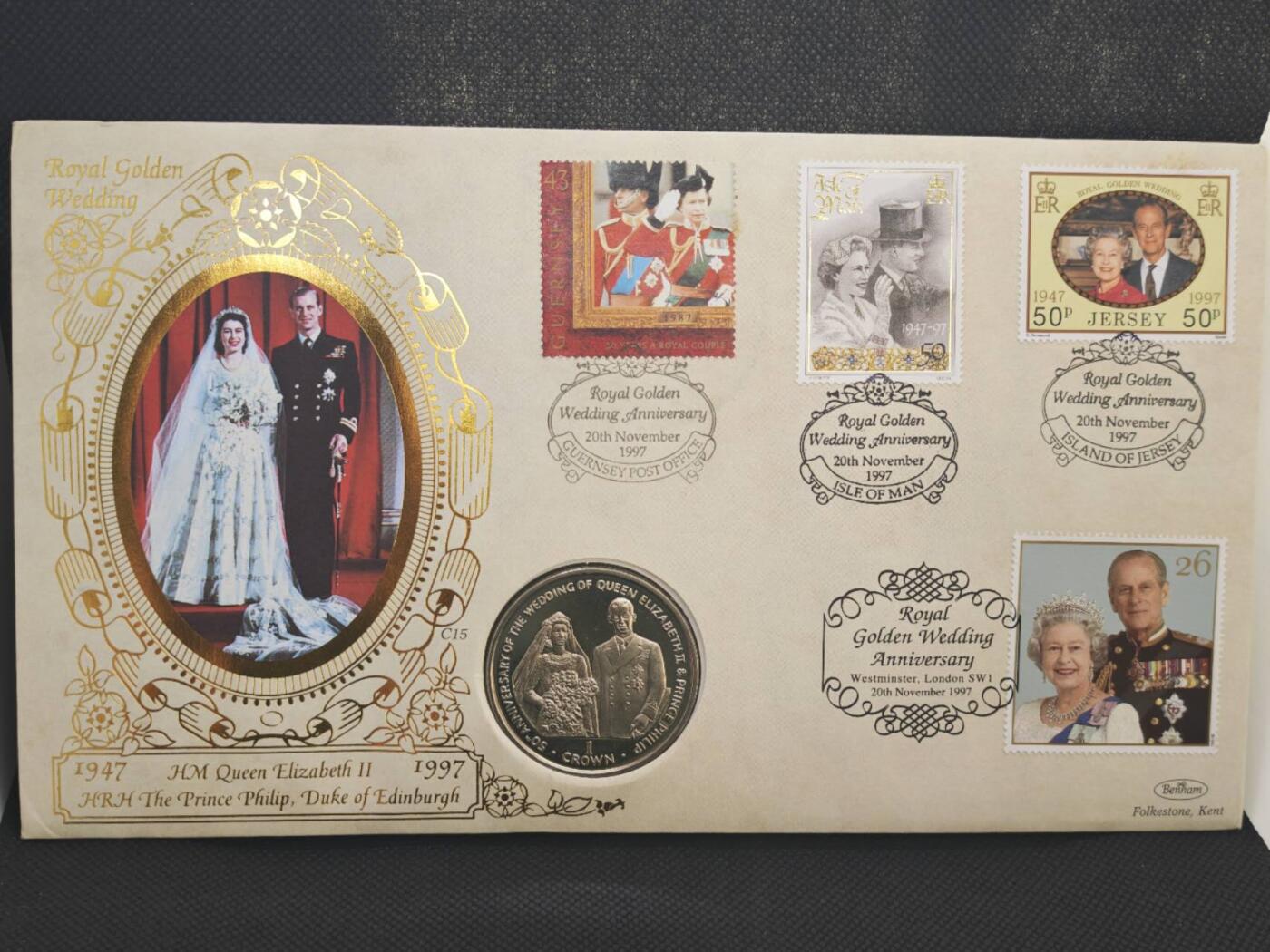 【淘币小摊】限时拍第八百零七拍  克朗币邮币封场  满百包邮可预留两周  周一统一发货   马恩岛1997年女王金婚克朗纪念币邮币封